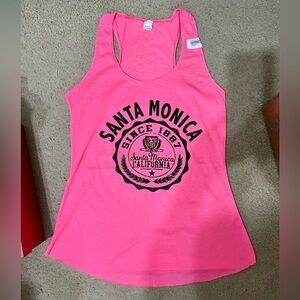 Pink Sleeveless Santa Monica Fitted Tank Top with Striking Black Design